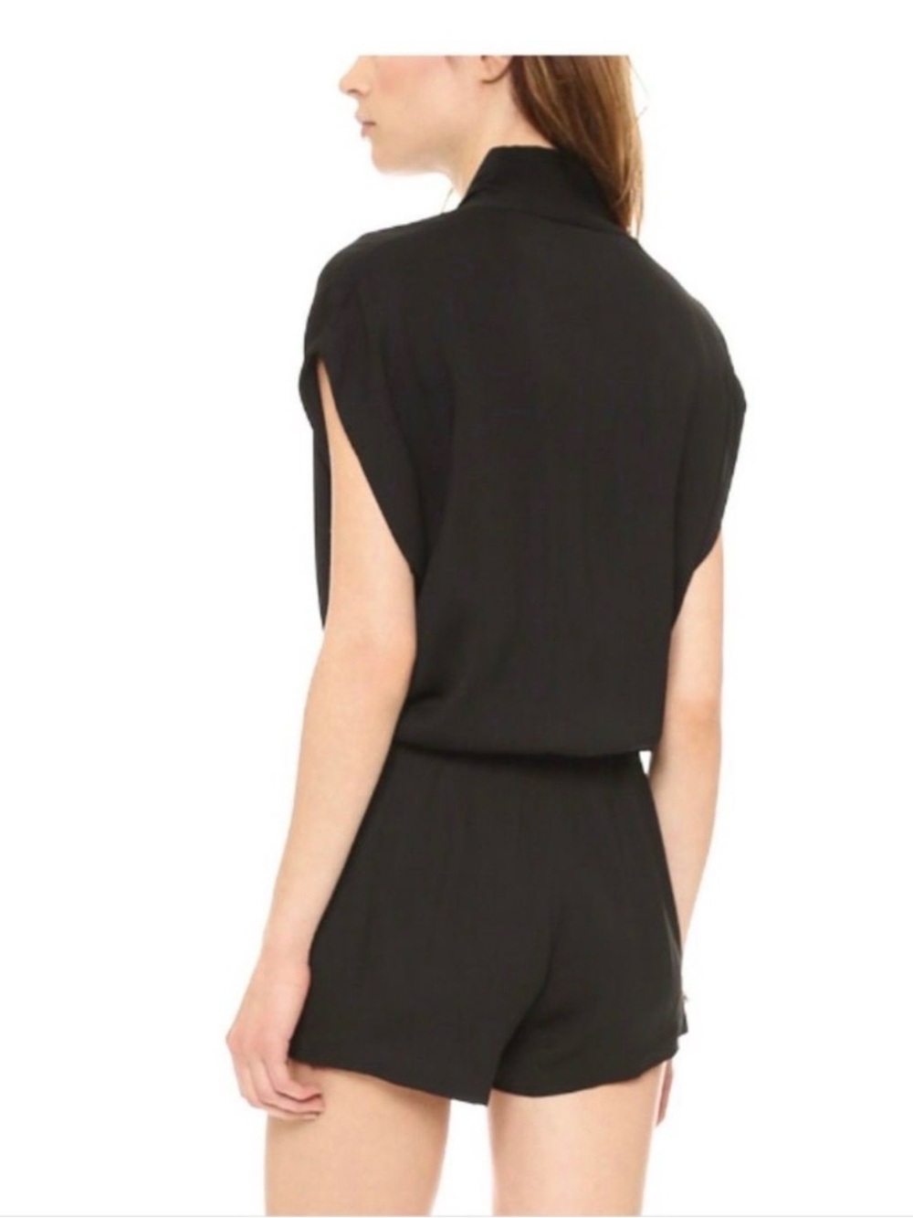 L’AGENCE Silk Draped Romper Black Deep V Cap Sleeve Size 4 NWT - Picture 5 of 5